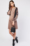 LEOPARD PRINT SLEEVE READYMADE SHIFT DRESS - Asian Party Wear