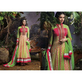 AS3032 Yellow Green With Pink Stunning Anarkali Indian Designer Asmira Semi Stitched Suit - Asian Party Wear