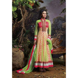 AS3032 Yellow Green With Pink Stunning Anarkali Indian Designer Asmira Semi Stitched Suit - Asian Party Wear