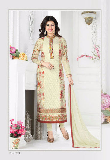 CREAM GEORGETTE-CHIFFON DESIGNER SALWAR KAMEEZ - Asian Party Wear