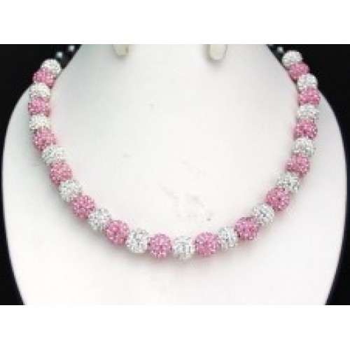 BEAUTIFUL PINK AND SILVER NEW FULL CRYSTAL NECKLACE - Asian Party Wear