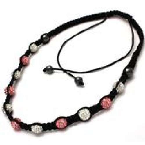 BEAUTIFUL PINK AND WHITE THREADED CRYSTAL BALL NECKLACE - Asian Party Wear