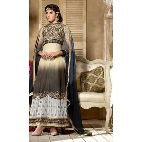 Beige and Black SHABANA BY SAINX DESIGNER WEAR ANARKALI - Asian Party Wear