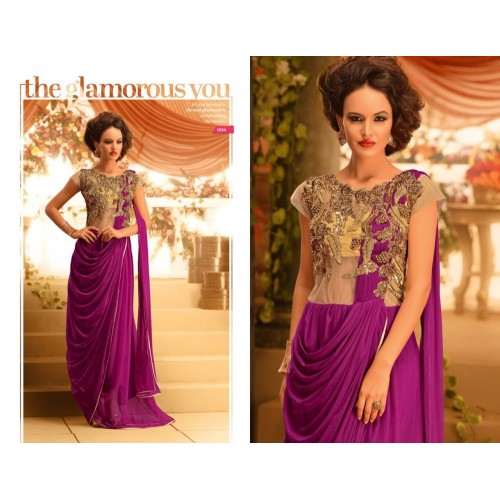 Beige and Purple GOWNS 2 WEDDING WEAR HEAVY EMBROIDERED GOWN - Asian Party Wear