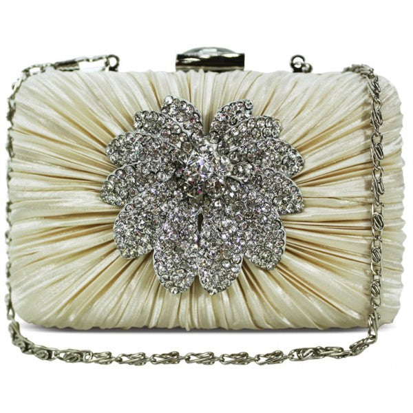 Beige Gorgeous Satin Crystal Evening Clutch Bag - Asian Party Wear