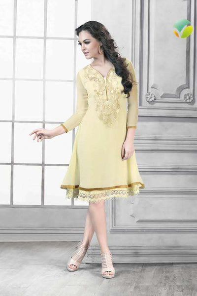 BEIGE READYMADE GEORGETTE KURTI - Asian Party Wear