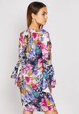 BELL SLEEVE FLORAL PRINT MINI DRESS - Asian Party Wear