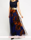 Belted Contrast Maxi Dress Available In 3 Colours - Asian Party Wear