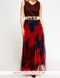 Belted Contrast Maxi Dress Available In 3 Colours - Asian Party Wear