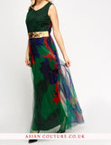 Belted Contrast Maxi Dress Available In 3 Colours - Asian Party Wear