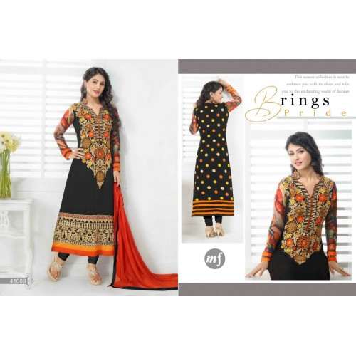 Black and Orange HEENARI PARTY WEAR GEORGETTE SHALWAR SUIT - Asian Party Wear