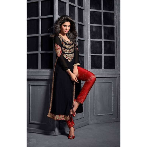 ZMS12004 Black and Red MAISHA MASKEEN ADDICTION Designer Shalwar Suit - Asian Party Wear