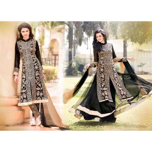 Black Arjaan 3 Georgette Long Length Designer Dress - Asian Party Wear