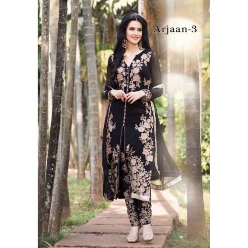 Black Arjaan 3 Georgette Long Length Designer Dress - Asian Party Wear