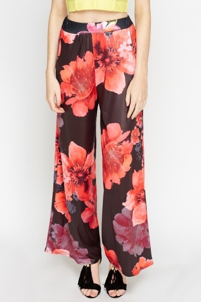 Black Floral Wide Leg Trousers - Asian Party Wear