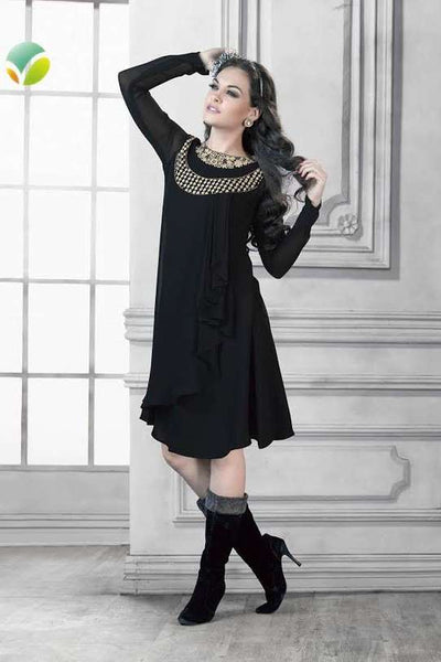 BLACK READYMADE GEORGETTE KURTI - Asian Party Wear