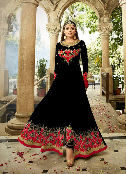 2301-D BLACK NITYA SLIT STYLE LONG ANARKALI DRESS - Asian Party Wear