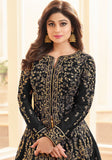 Black Front Slit Dress Indian Designer Anarkali Suit - Asian Party Wear