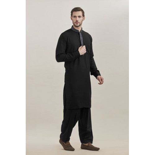 Pakistani Men's Black Shalwar Kameez Designer Kurta Suit - Asian Party Wear