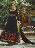 BLACK FLORAL EMBROIDERED EVENING AND WEDDING WEAR GOWN - Asian Party Wear