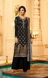 Black Banarasi Jacquard Indian Designer Party Suit Dress (2weeks delivery) - Asian Party Wear