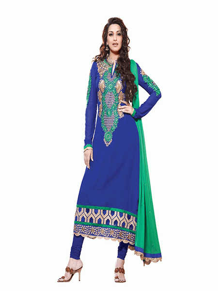 Blue AAFREEN PARTY WEAR GEORGETTE CHURIDAR SHALWAR SUIT - Asian Party Wear