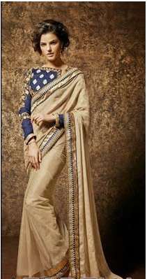 Blue and Golden KHAWAB WEDDING WEAR SAREE - Asian Party Wear