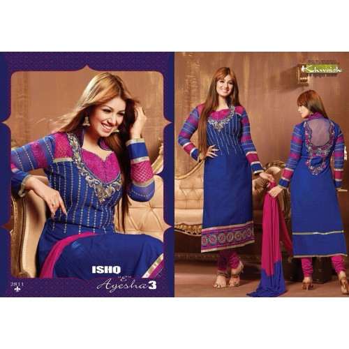 Blue and Pink AYESHA TAKIA PARTY WEAR ISHQ-E-AYESHA SEMI STITCHED SHALWAR KAMEEZ - Asian Party Wear