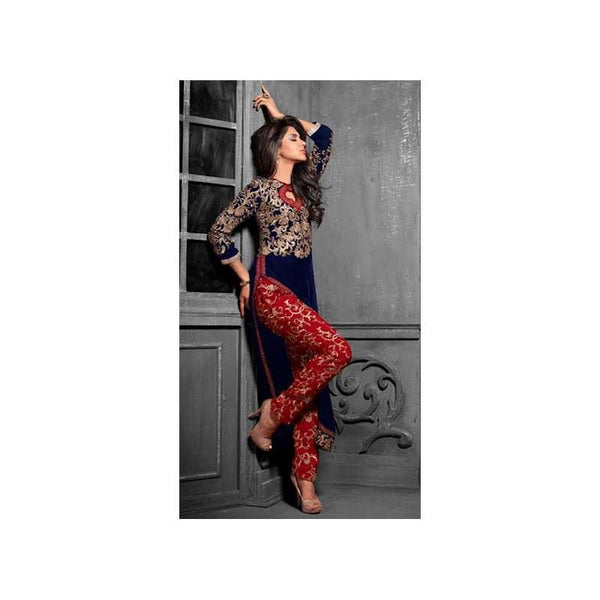 Blue and Red MAISHA MASKEEN ADDICTION Designer Shalwar Suit VELVET - Asian Party Wear