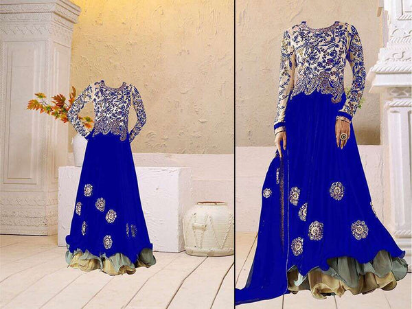 Blue Georgette Floor Length Anarkali Dress - Asian Party Wear