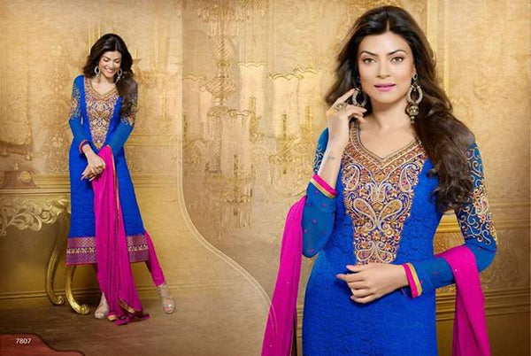 Blue Sushmita Sen Pure Georgette Straight Suit - Asian Party Wear