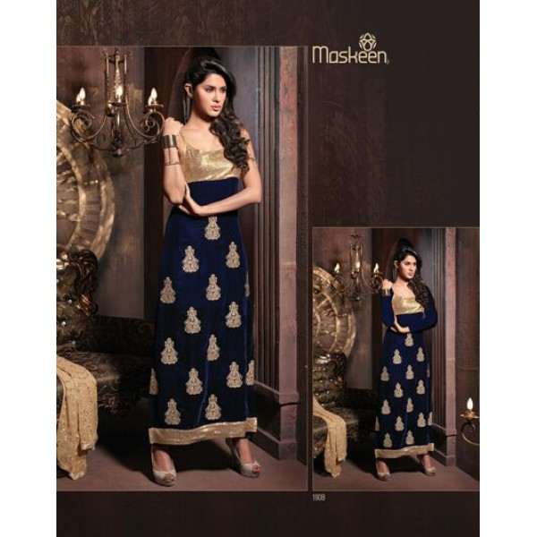 Blue with Golden Touch MASKEEN BY MAISHA DETAILED EMBROIDERED WINTER WEAR DESIGNER DRESS (orginal) - Asian Party Wear