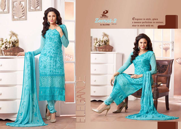 Blue ZEENAT 2 CASUAL WEAR CHIFFON SALWAR SUIT - Asian Party Wear