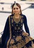 Navy Blue Heavy Embroidered Indian Wedding Lehenga - Asian Party Wear