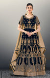 NAVY BLUE GULZAR INDIAN DESIGNER ANARKALI GOWN - Asian Party Wear