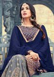 ZMP5501-D BLUE AND GREY MAISHA PEARL INDIAN PAKISTANI PARTY WEAR GHARARA PANT SUIT - Asian Party Wear