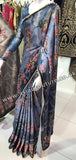 BLUE FLORAL PRINTED SATIN SAREE - Asian Party Wear