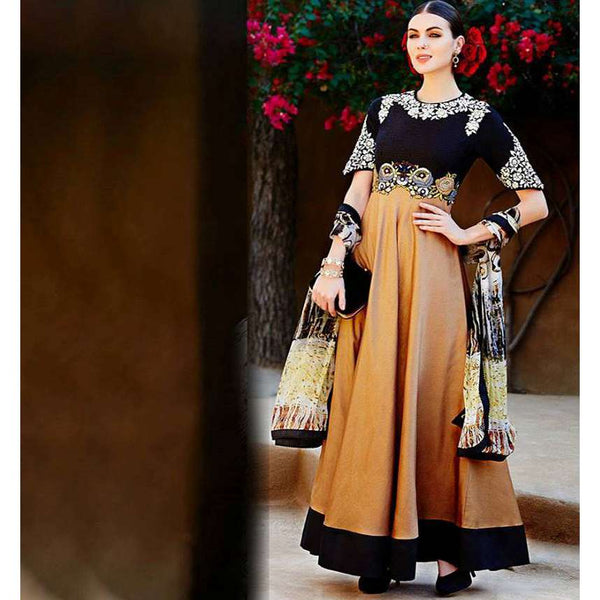 Bold Brown and Black Heer By Kimora GEORGETTE Anarkali Suit - Asian Party Wear