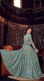 Turquoise Heavy Embroidered Anarkali Suit - Asian Party Wear