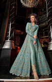 Turquoise Heavy Embroidered Anarkali Suit - Asian Party Wear