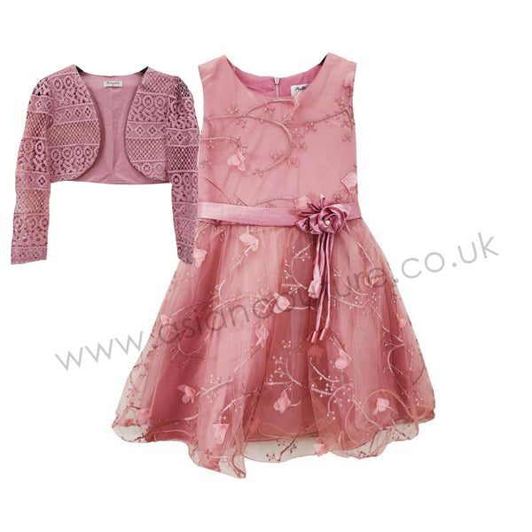 ZQ-145 Dusty Pink Girls Party Wedding Dress With Bolero jacket - Asian Party Wear