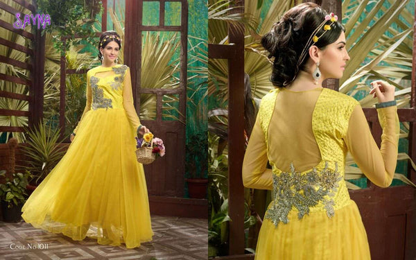 Buttercup Yellow SAYNA ADA WEDDING WEAR HEAVY EMBROIDERED GOWN - Asian Party Wear