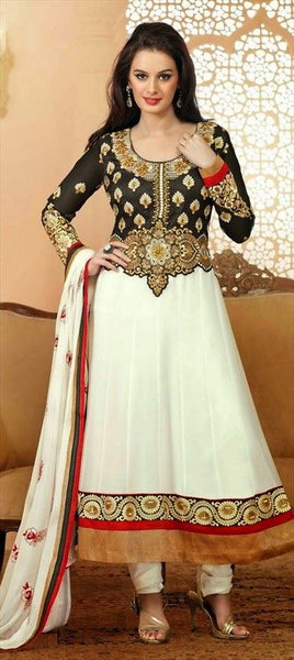 White & Black Zisa Designer Party Anarkali Suit - Asian Party Wear