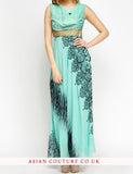 Stunning Cowl Neck Mix Print Maxi Dress - Asian Party Wear