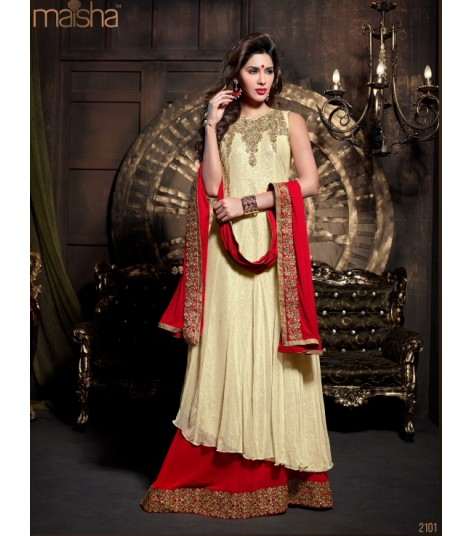 Z2101 Cream and Red DEBONAIR WITH MASKEEN WEDDING WEAR DESIGNER DRESS - Asian Party Wear