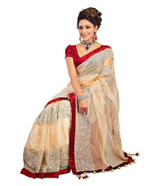 Z Cream embroidred net designer half saree with blouse - Asian Party Wear