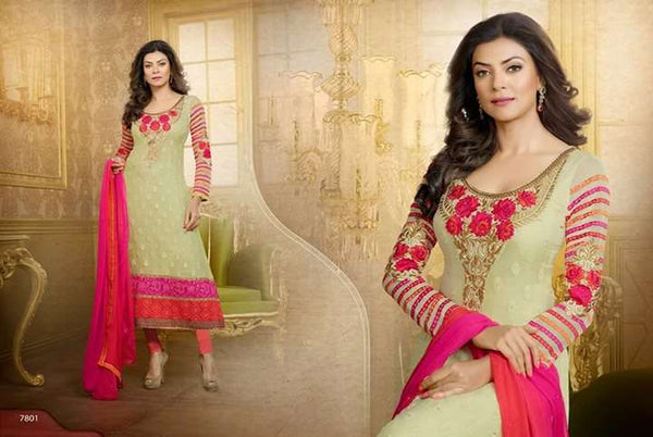 Cream Sushmita Sen Pure Georgette Straight Suit - Asian Party Wear