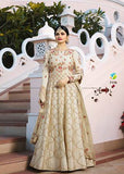 7176 CREAM SILK LONG ANARKALI WEDDING STYLE GOWN - Asian Party Wear