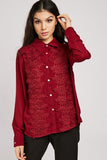 CROCHET TRIM SHEER CHIFFON TOP SHIRT FOR GIRLS - Asian Party Wear