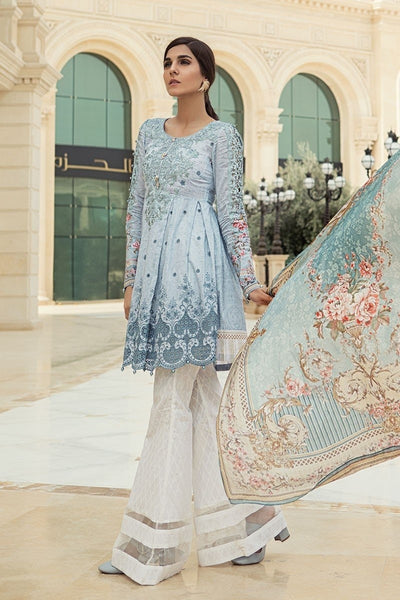 D1810-A SKY BLUE MARIA B LUXURY READY TO WEAR SPRING LAWN SUIT - Asian Party Wear